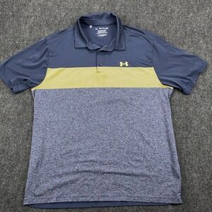 Under Armour Playoff Polo Shirt Striped Performance 2XL Loose Fit Navy Yellow